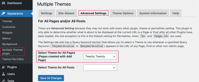 Click on the Advanced Settings Page