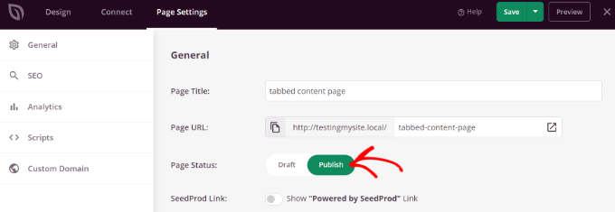 Publish your tabbed content page