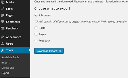 Экспорт блога WordPress.com