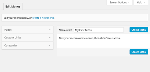 Creating menus in WordPress