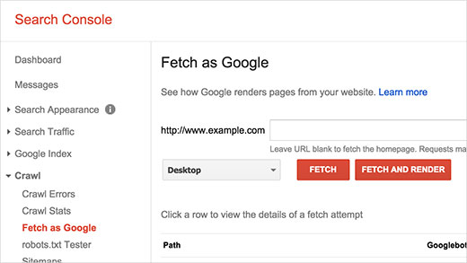 Fetch and render a page as Googlebot