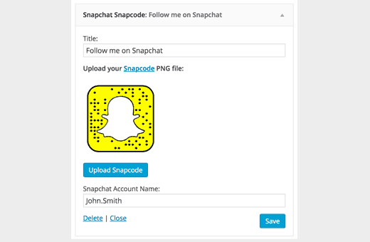 Настройки виджета Snapchat snapcode