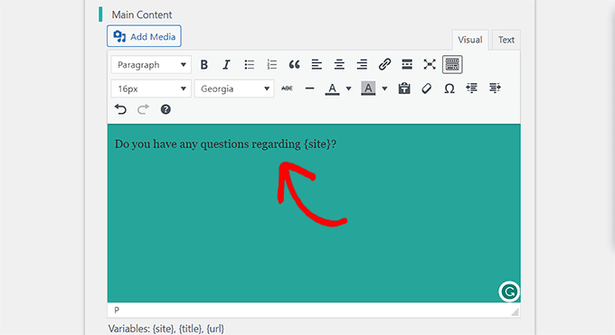 Type content for the greeting dialog