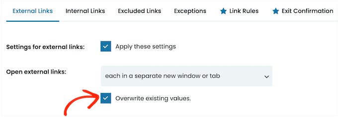 Overwrite the previous external link settings