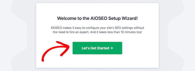 Click let's start AIOSEO setup wizard