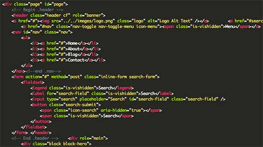 Código HTML detrás de un sitio HTML estático