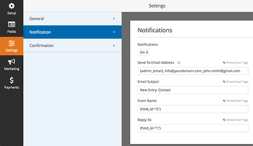 Setting up form notifications