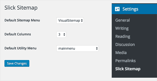 Slick sitemap settings