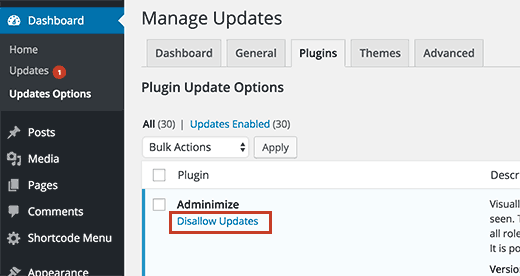 Disallow updates for a specific plugin