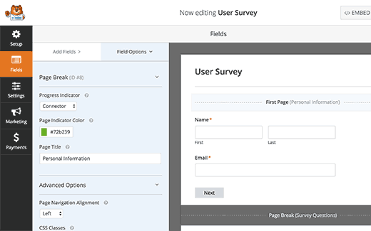 Edit first page marker to select progress bar type