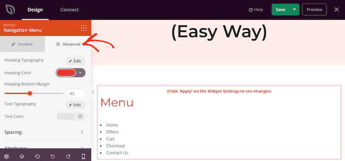 Tailoring a navigation menu utilizing SeedProd