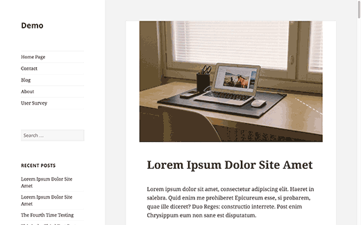 A WordPress site with sidebar on the left side