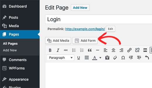 Add login form to a page