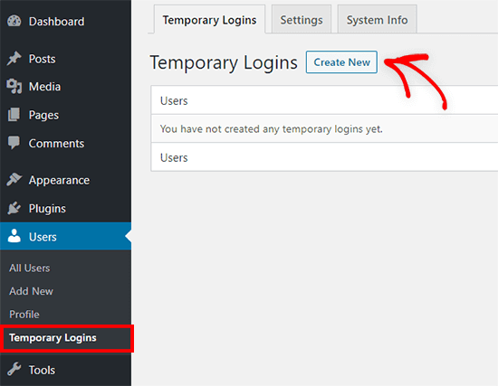Adding a new temporary login in WordPress