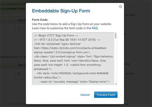 Embed code for your signup form