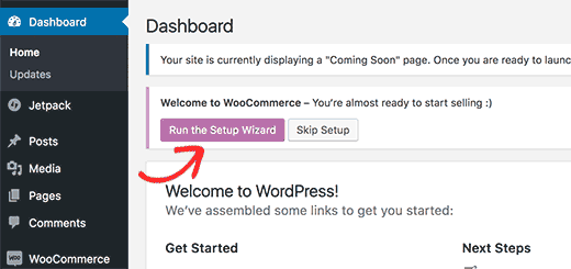 Run WooCommerce setup wizard