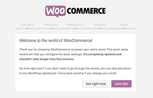 WooCommerce setup wizard step 1