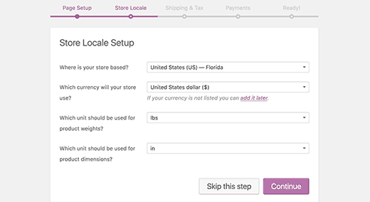 Choosing locale and currency