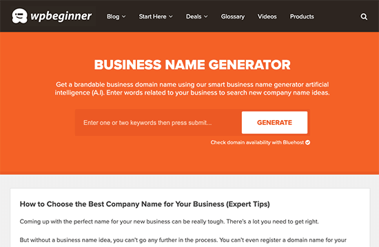 Генератор бизнес-имен WPBeginner
