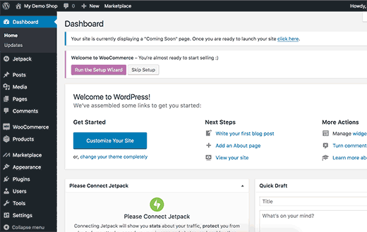 WordPress admin dashboard