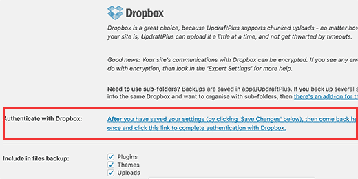 Настройка Dropbox в качестве службы удаленного хранения резервных копий