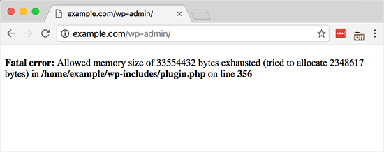 Memory exhausted error displayed on a WordPress site