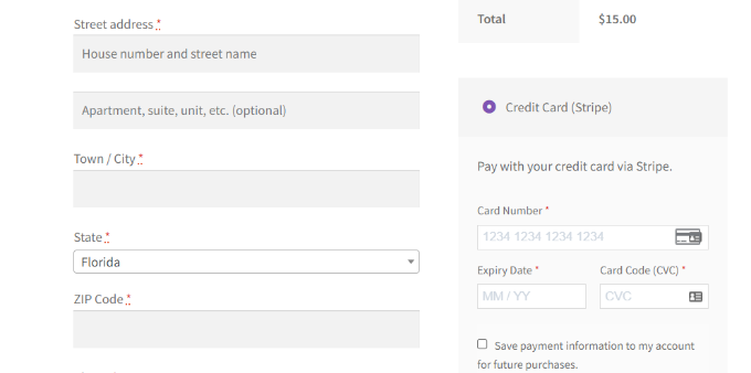 Stripe payment preview in WooCommerce