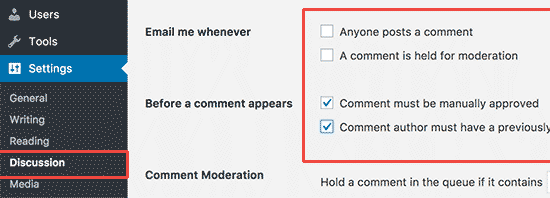 Configurando ajustes de comentarios de su WordPress