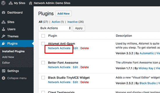 Network activate plugins on a WordPress multisite