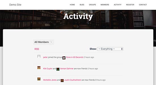 Activity page