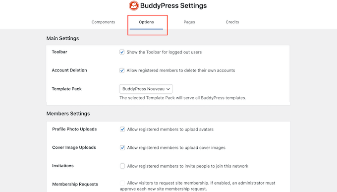 Creating a social media network using the BuddyPress Options tab