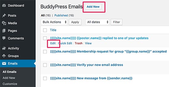 在BuddyPress中编辑电子邮件通知