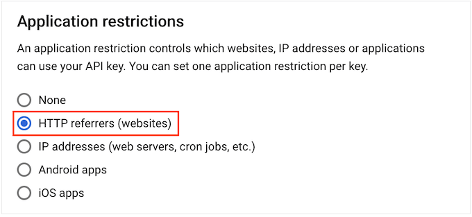 Restrict the YouTube API key to specific websites