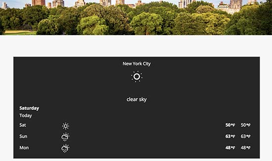在WordPress网站上显示的天气预报