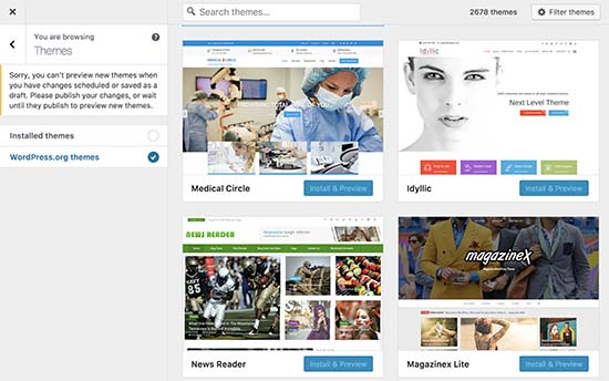 New Theme browsing experience in WordPress 4.9