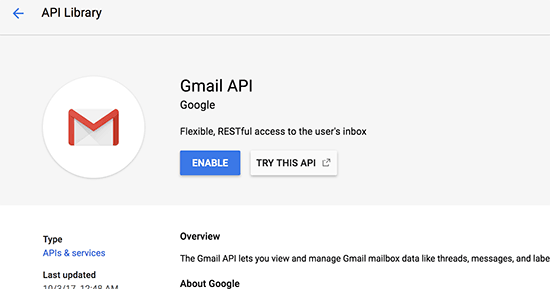 API Enale Gmail