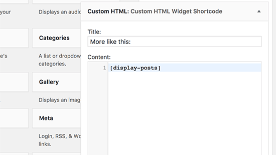 Добавление шорткода внутри виджета Custom HTML в WordPress