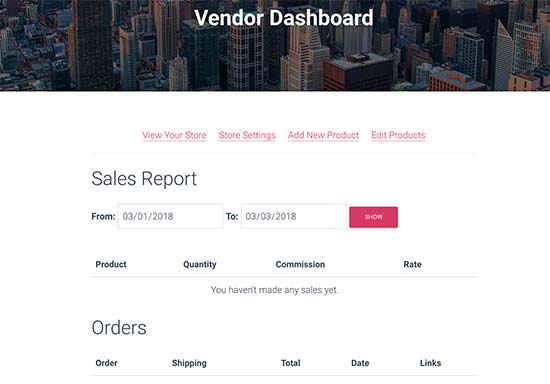 Vendor dashboard