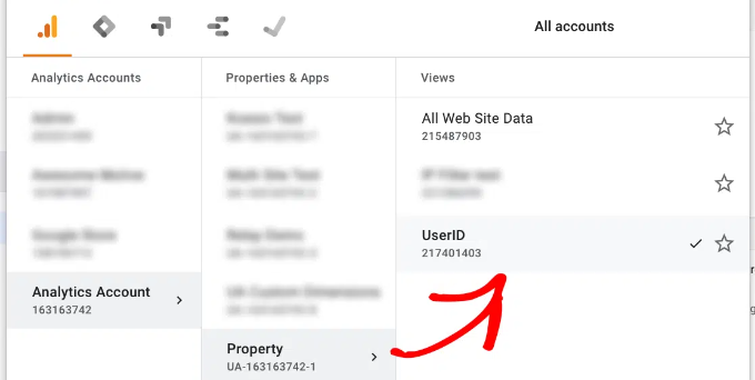 Select UA User ID view