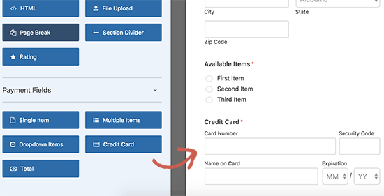 Add credit card field