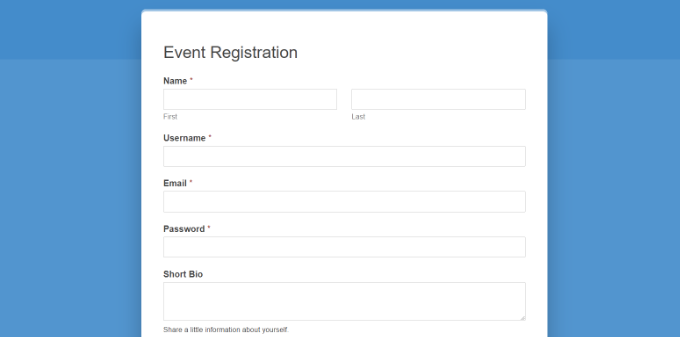 Event registration custom landing page