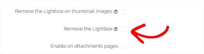 Remove lightbox option by checking the box