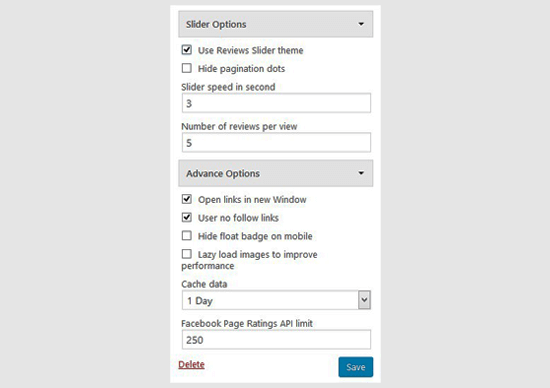 Slider and Advanced Options