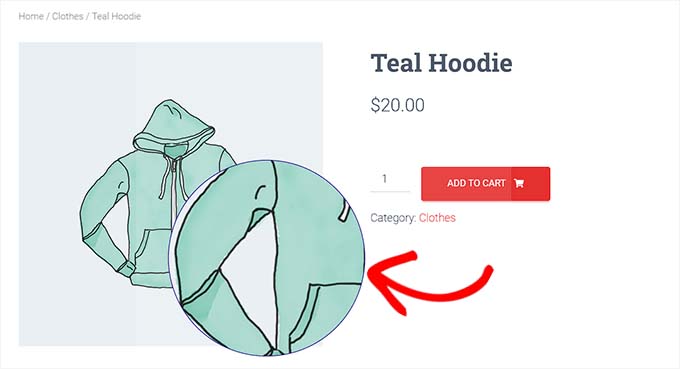 Zoom feature enabled on the WooCommerce store