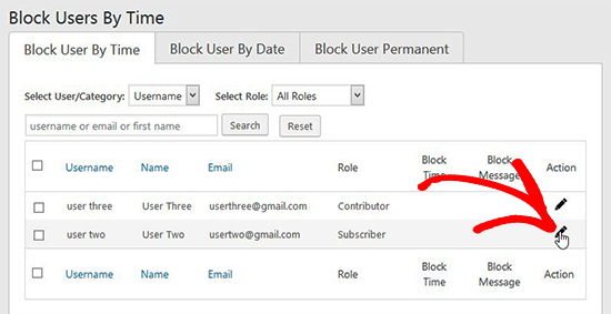 Block user by time