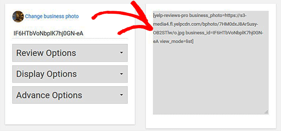 Copy Yelp reviews shortcode