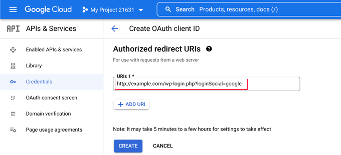 Paste This URL Under Authorized Redirect URIs
