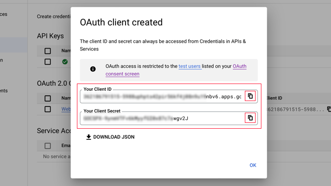 You Will Now See Your Client ID and Client Secret
