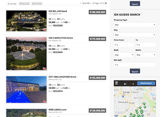 Preview of IDX listings displayed on a real estate website