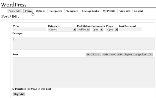 The History of WordPress- Post editor in the first release of WordPress